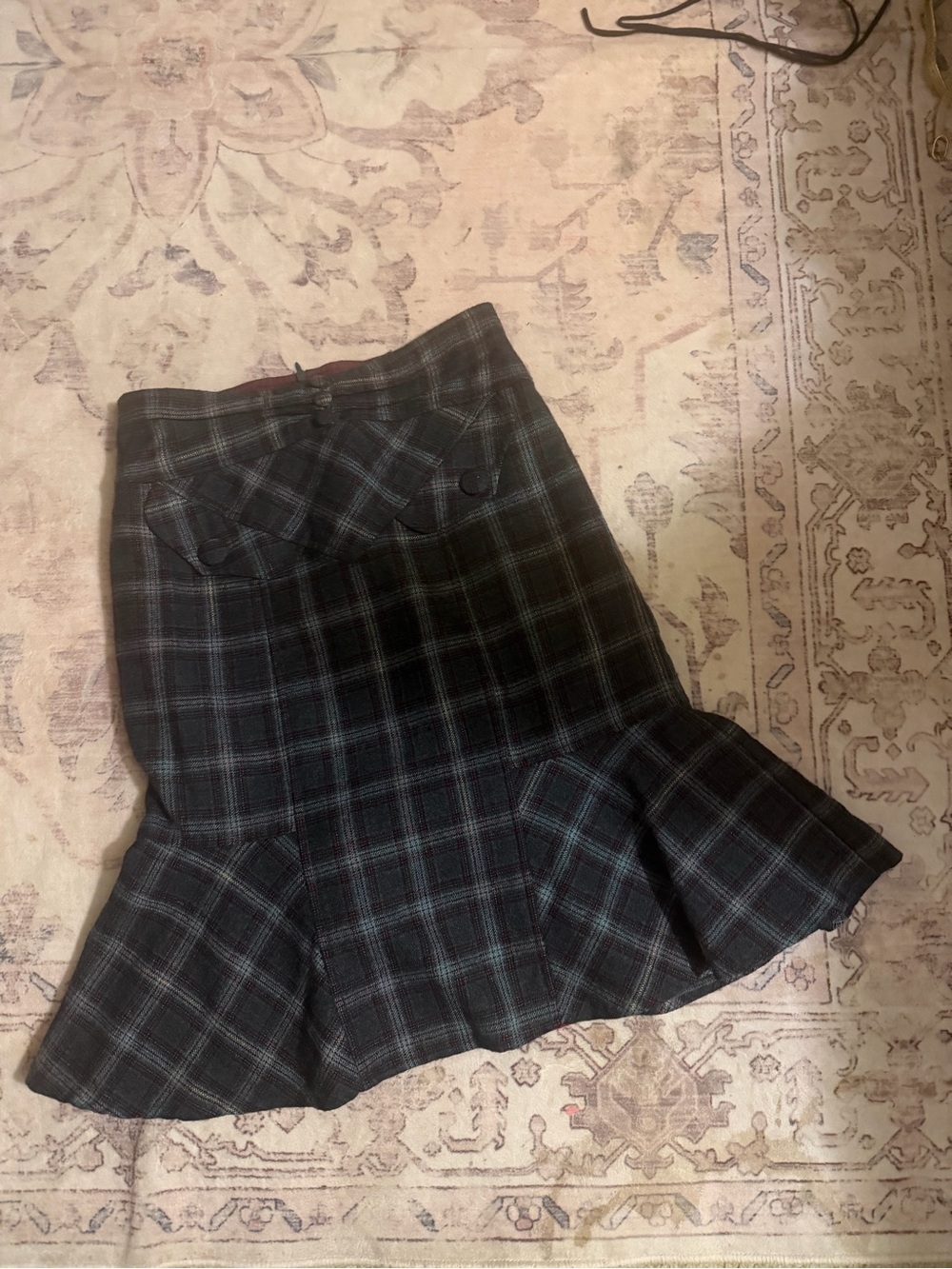 Nanette Lepore Black and Gray Plaid Flare Hem Skirt